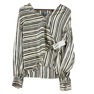 Worthington Womens M Zebra Print Blouse Surplice Faux Wrap Knot Front Career Top